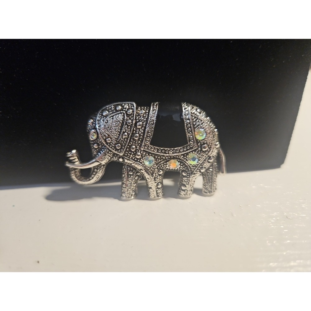 Elephant Marcasite and Rhinestone Brooch Silver Tone Shine Bling